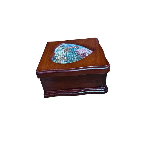 Vintage Wooden Tapestry Jewelry Keepsake Box Padded Travel Accessory Decorative - Picture 1 of 6